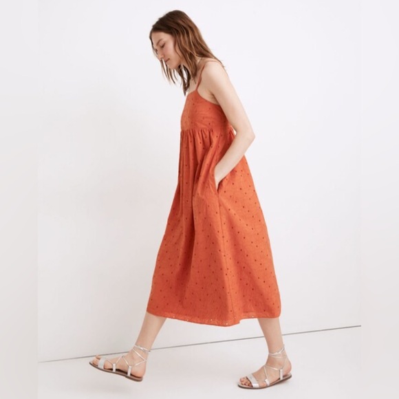 Madewell Orange Eyelet Summertime Cami Midi Dress Size X Small - Picture 8 of 9
